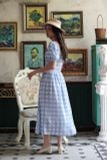  Chloe Dress -  Đầm nhún ngực caro trắng xanh -  D15 