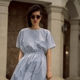  Freedom cotton dress Đầm cotton xám, nhấn eo D220 