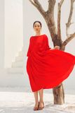  Cassidy Dress -  Đầm lụa đỏ xếp ly eo D412 