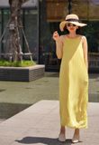  Allie Dress - Maxi voan vàng cổ yếm dập ly D317 