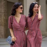  Sophia Dress - Đầm chéo vạt họa tiết ô vuông đỏ D192 