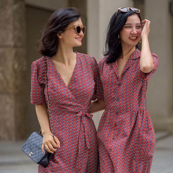  Sophia Dress - Đầm chéo vạt họa tiết ô vuông đỏ D192 