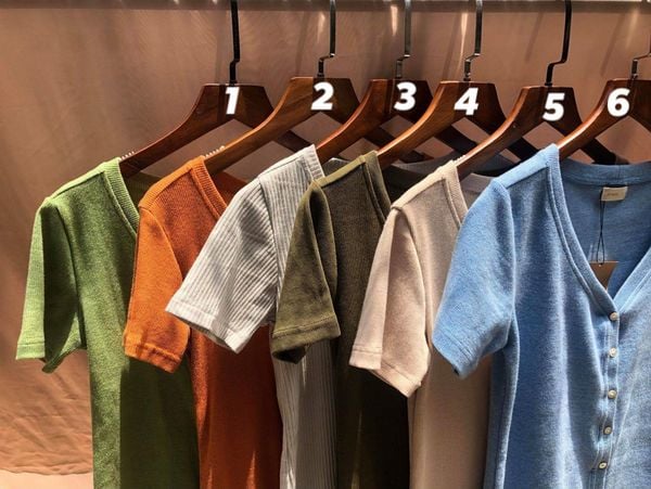  Áo thun dệt kim tay ngắn cổ tim hàng cúc giả phía trước A236 -> A242 A246 A247 