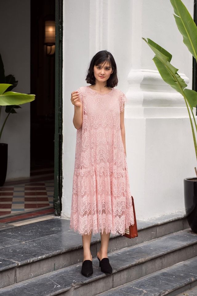  Destiny Dress - Đầm ren hồng suông tay cánh tiên D282 