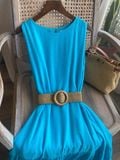  Angela Dress - Đầm xô lụa sát nách xanh biển D45 