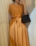  Mie Dress - Đầm Tay Ngắn Nơ Eo E76 