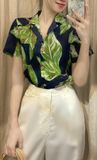  Áo sơ mi linen họa tiết lá A62 