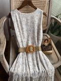  Blakely Dress - Đầm sát nách nền trắng in bông nâu  - D609 