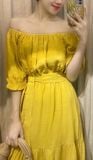  Winnie Dress - Đầm xô lụa trễ vai vàng chanh - D610 