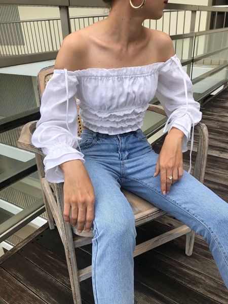  Áo trễ vai linen bo chun tay dài A89 A90 