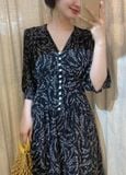  Melina Dress - Đầm voan in hoa có cúc - D01 