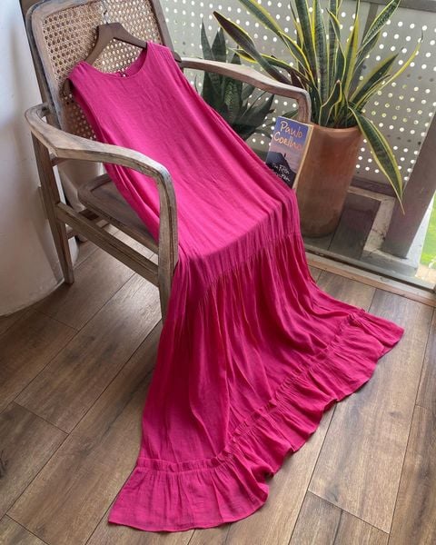  Gracie Dress - Đầm xô lụa sát nách hồng D054 