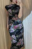  Mira Dress - Đầm body len hoa hồng nền đen D279 