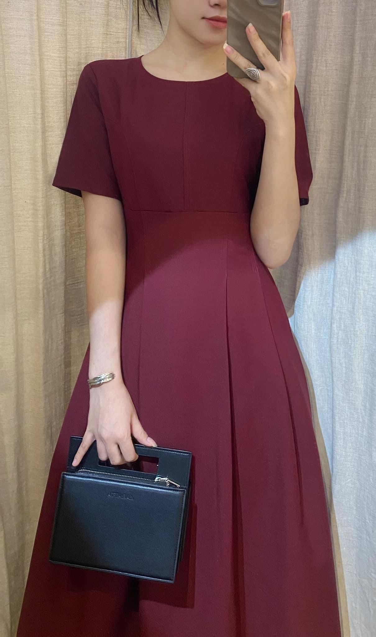 Bordeaux victoria dress - Đầm chữ A tay ngắn - POQ79 