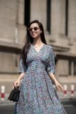  Melina Dress - Đầm voan in hoa có cúc - D01 