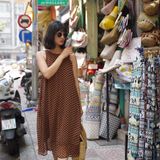  Laura Dress - Đầm chấm bi nâu sát nách - chấm bi nhỏ D256 