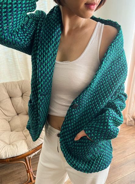  Áo khoác len kẻ xanh - A283 