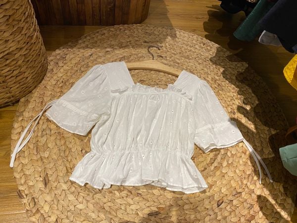  Áo trắng có tay - nhún eo A271 