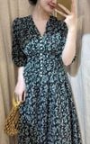  Melina Dress - Đầm voan in hoa có cúc - D01 