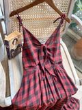  Ellie Dress - Đầm 2 dây cột nơ caro đỏ đen - LN0422.D02 