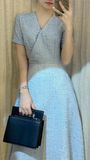  Rosie Dress - Đầm midi tweed cổ tim đắp chéo ngực tay ngắn D386 