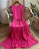  Gracie Dress - Đầm xô lụa sát nách hồng D054 