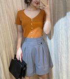  Áo thun dệt kim tay ngắn cổ tim hàng cúc giả phía trước A236 -> A242 A246 A247 