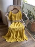  Winnie Dress - Đầm xô lụa trễ vai vàng chanh - D610 