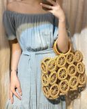  Laila Dress - Đầm xô lụa trễ vai xanh biển D56 