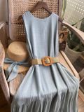  Angela Dress - Đầm xô lụa sát nách xanh biển D45 