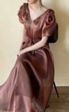  Helena Dress - Đầm Hoa Hồng Tay Phồng Q1013 