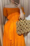  Harlow Dress - Đầm xô lụa trễ vai cam D63 