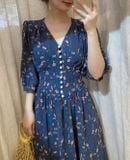  Melina Dress - Đầm voan in hoa có cúc - D01 