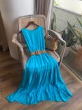  Angela Dress - Đầm xô lụa sát nách xanh biển D45 