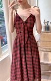  Ellie Dress - Đầm 2 dây cột nơ caro đỏ đen - LN0422.D02 