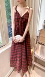  Ellie Dress - Đầm 2 dây cột nơ caro đỏ đen - LN0422.D02 