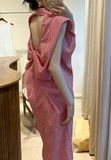  Tiffany Dress - Đầm hoa hồng caro khoét lưng 