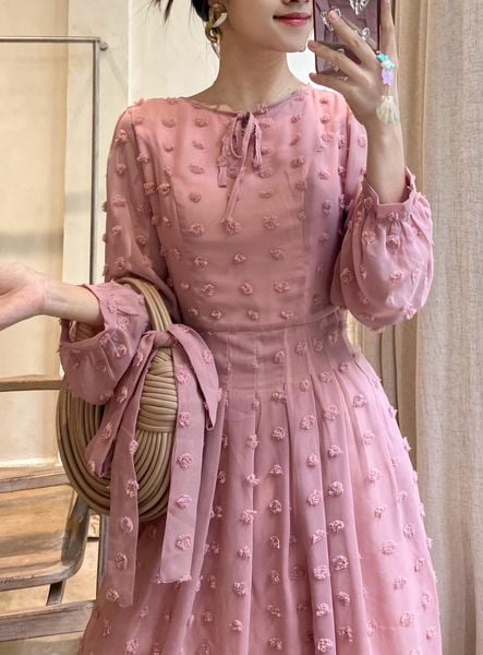  Ciara Dress - Đầm Voan Nổi Tay Dài E87 
