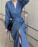  Heidi Set - Áo Cổ V Và Chân Váy Vạt Chéo S06 