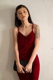  Velvet Dress - Đầm 2 dây nhung nút bọc D259 