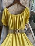  Winnie Dress - Đầm xô lụa trễ vai vàng chanh - D610 