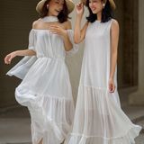  Đầm xô lụa trễ vai L34 