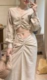  Isabella Set - Set áo crop top và chân váy linen S39 