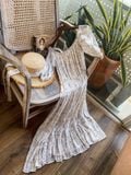  Jamie Dress - Đầm trễ vai xô lụa nền trắng hoa nâu - D619 