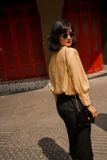  Áo sơ mi xô lụa tay dài nút bọc A77 A78 