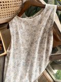  Blakely Dress - Đầm sát nách nền trắng in bông nâu  - D609 