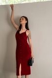  Velvet Dress - Đầm 2 dây nhung nút bọc D259 