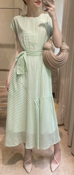  Evergreen Dress - Đầm Kẻ Sọc Đai Lưng PQ69 