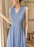  Ela Dress - Đầm Midi Cổ V Xếp Ly V09 