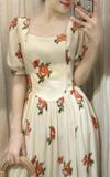  Florence Dress - Đầm hoa hồng cổ vuông D964 